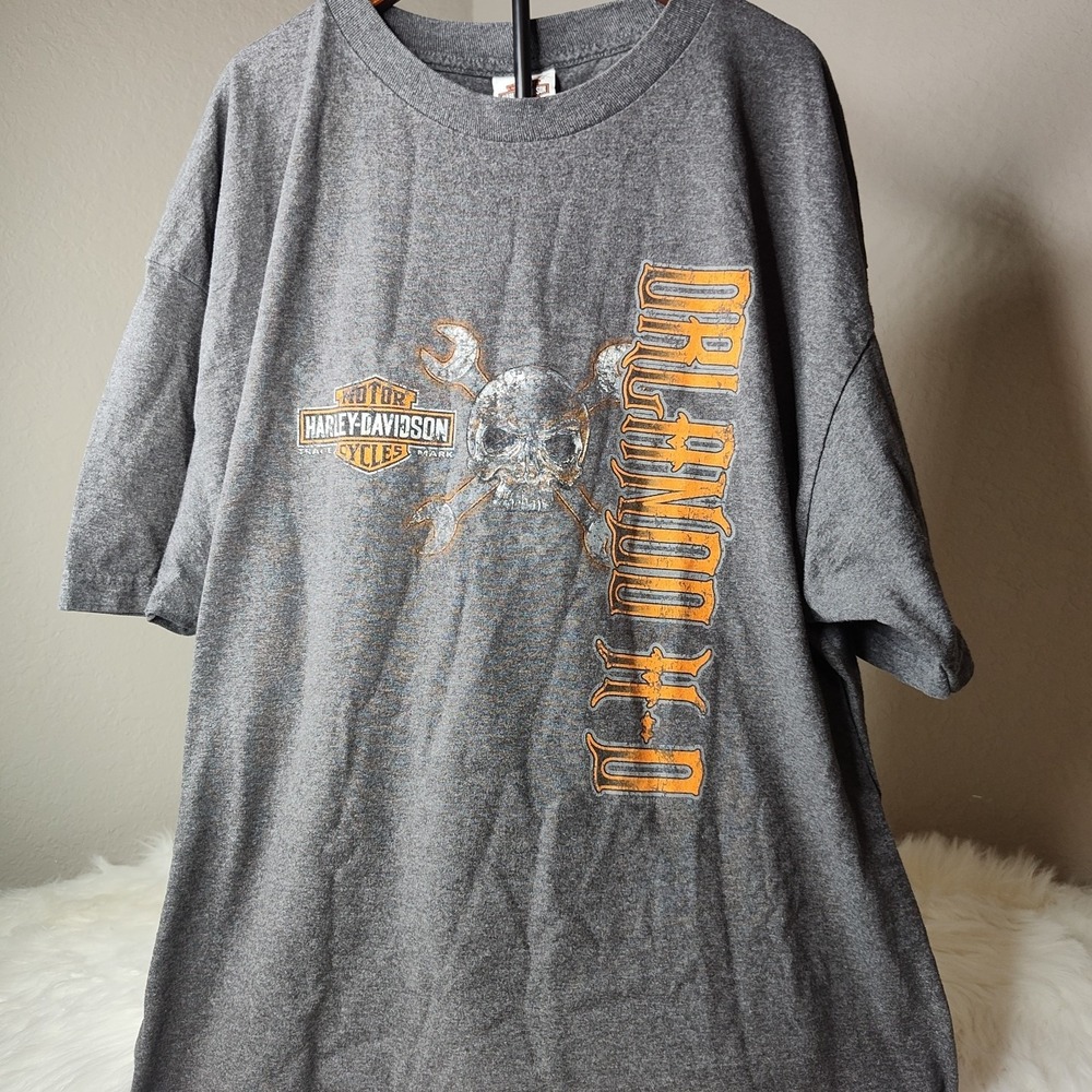 Harley-Davidson Graphic T-Shirt Mens 2XL Gray Orlando Florida Skull Wrenches